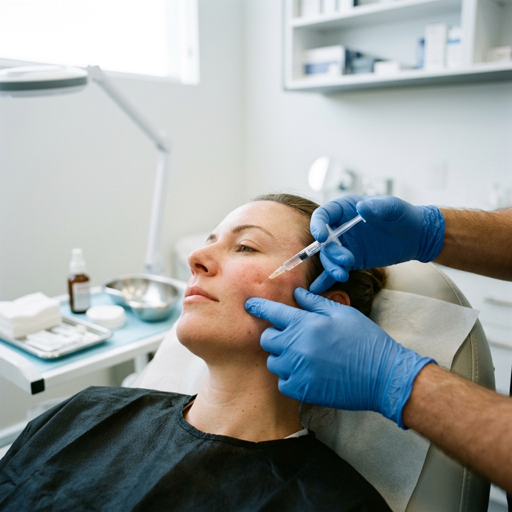Doctor performing facial injection cosmetic treatment