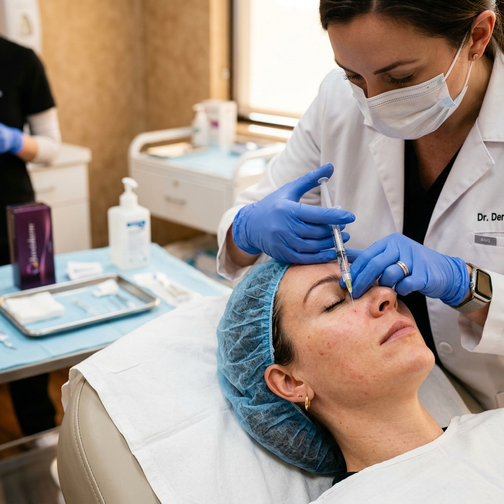 Dermatologist performing facial cosmetic injection